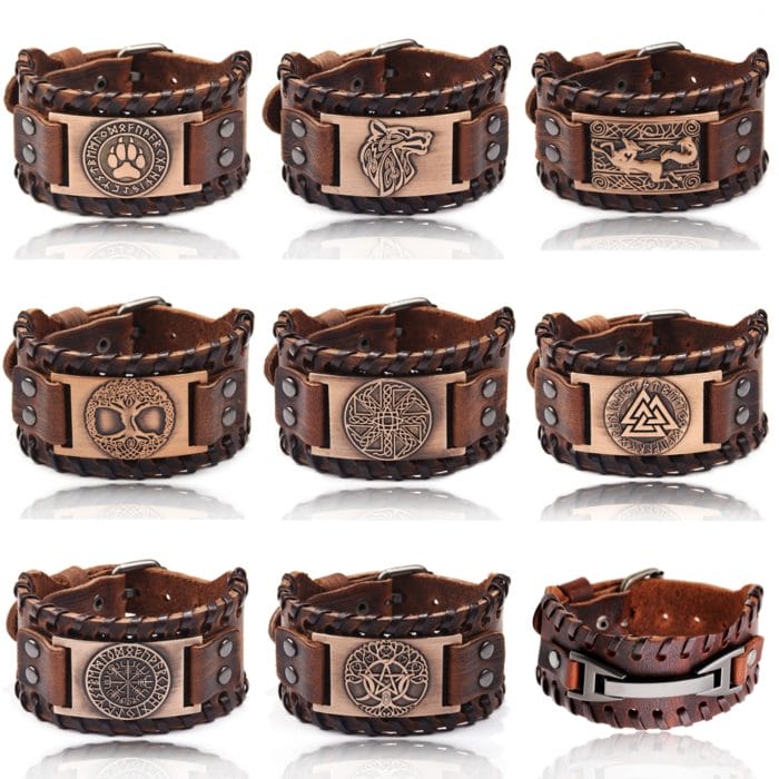 Charm Wide Leather Bracelet Men Punk Braided Rope Alloy Cuff Bangle Male Wristband Viking Bracelet Mens Jewelry 1