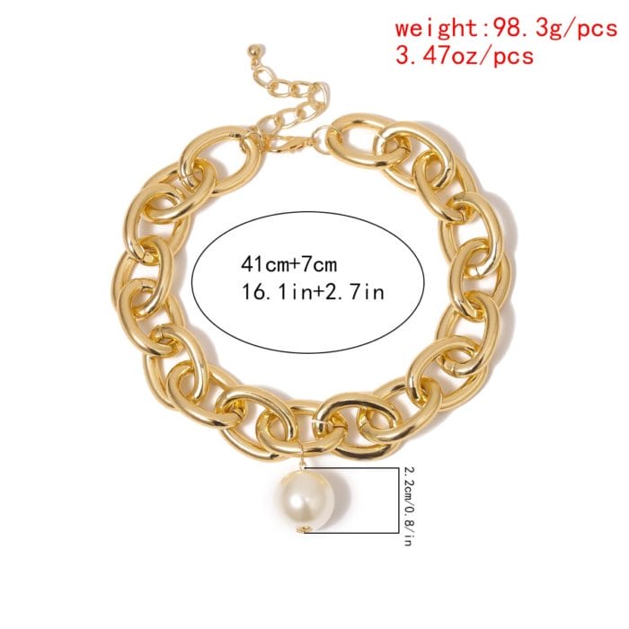 Gothic Big Imitation Pearl Pendant Choker Necklace Steampunk Men Hip Hop Heavy Metal Chunky Lock Chain Necklace Women Jewelry 5