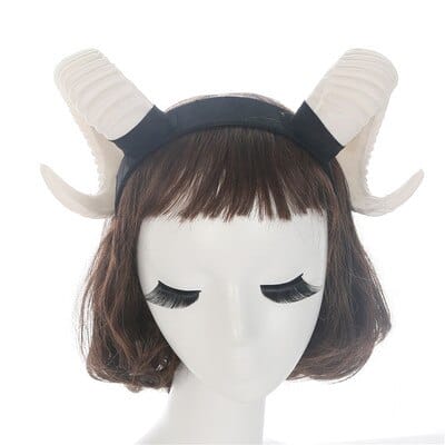 Women Sheep Horn Adults Cosplay Headband Decor Handmade Hair Clip Xmas Halloween Headwear Hairband Props Demon Evil Gothic 3