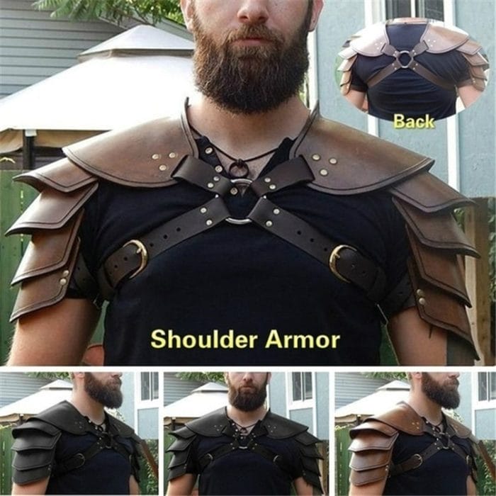 Men Warriors fight  Armor Medieval costume Props Leather shoulder Protector Cosplay Knight costume accessories 1