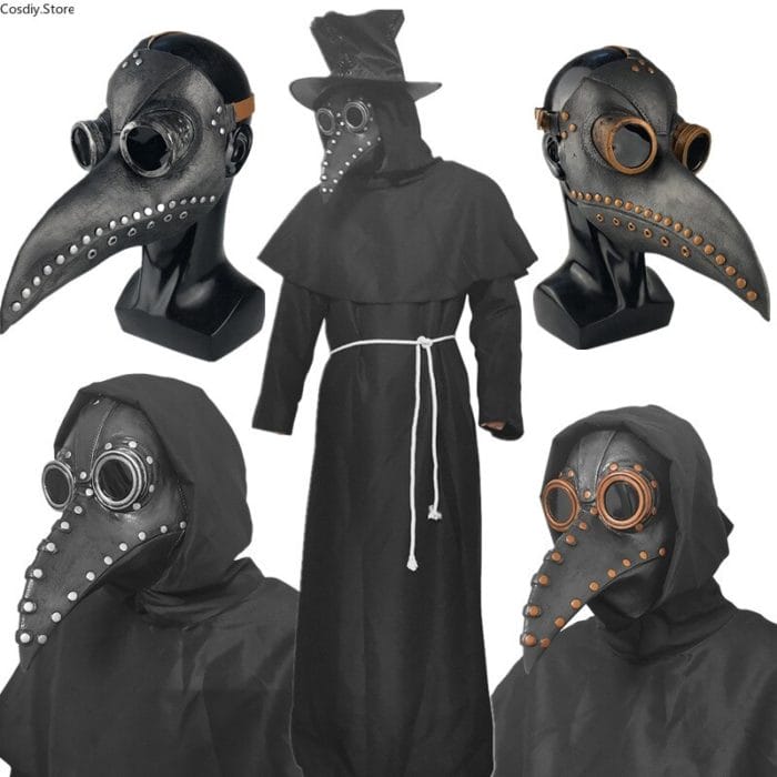 Halloween Plague Doctor Costume Medieval Hood Robe Dress Mask Hat Pest Minister Monk Cosplay Outfit Carnival Punk For Men Adult 4