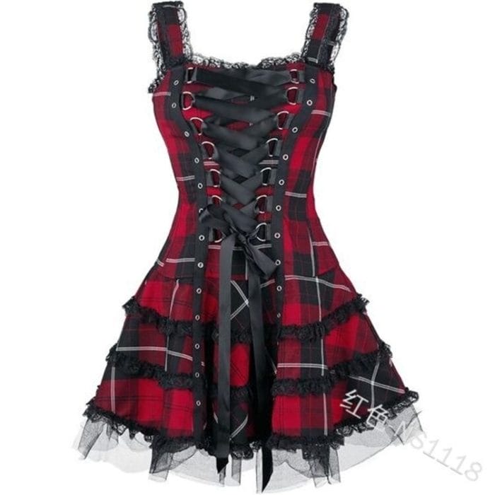 Plus size Women Dress  Vintage Gothic  Lace up Summer dress Dark Lolita costume steampunk Mini cosplay dress 3