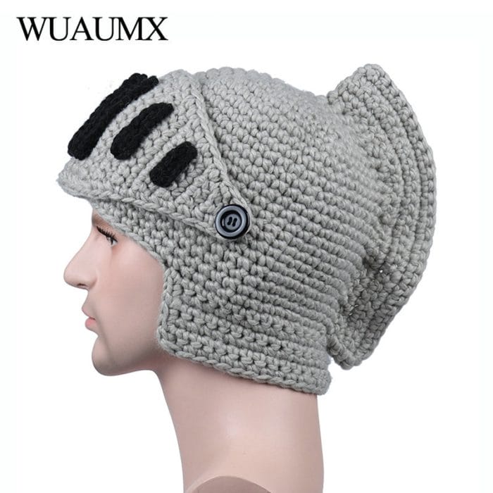 Wuaumx Novelty Roman Hat Winter Beanie Hats For Men Warm Mask Knight Helmet Knitted Cap Handmade Gladiator Mask Hat czapka zimow 1