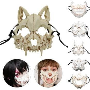 Party Mask Long Teeth Demon Samurai White Bone Mask Tengu Dragon Yaksa Tiger Resin Mask Cosplay Halloween Props Accessories 1
