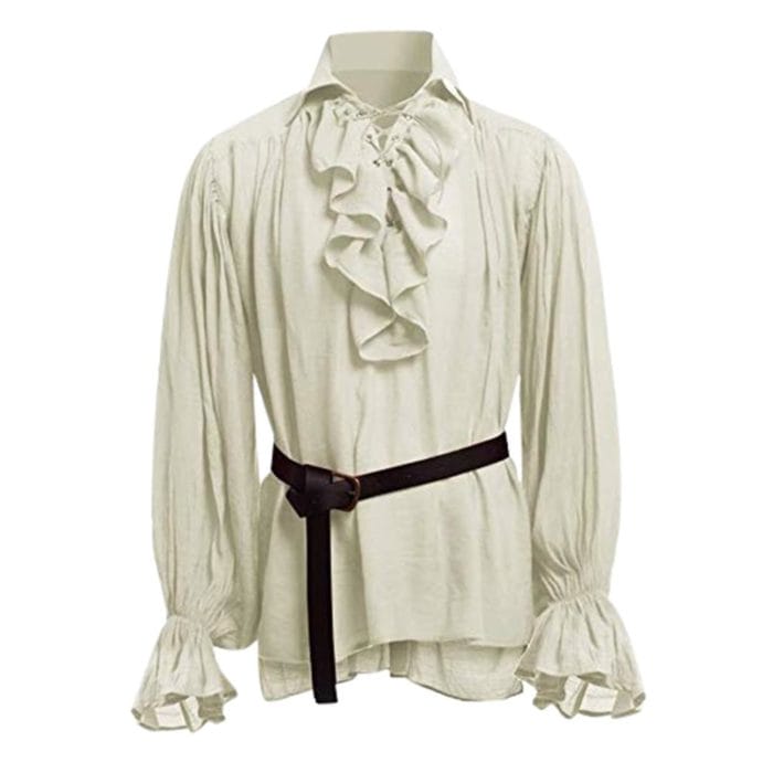 New Medieval Renaissance Lacing Up Shirt Bandage Tops For Adut Men Larp Vintage Costume Fluffy Long Sleeve For Male pants Belt 4