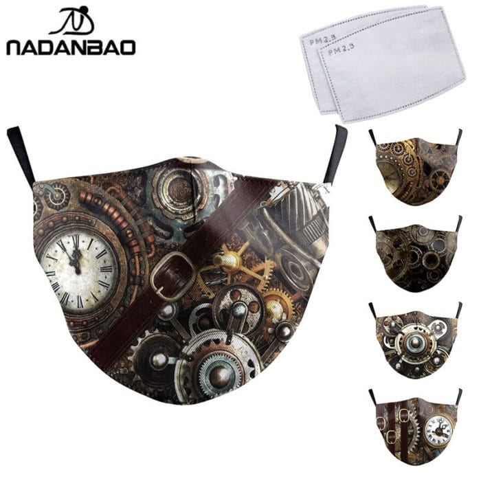 NADANBAO Fashion Face Cover Mask Steampunk Print Masks Adult Washable Fabric Mask For Mouth Reusable Pluggable Classic Design 1