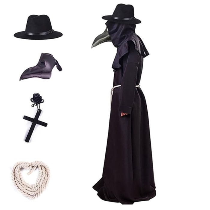 Halloween Plague Doctor Costume Medieval Hood Robe Dress Mask Hat Pest Minister Monk Cosplay Outfit Carnival Punk For Men Adult 1