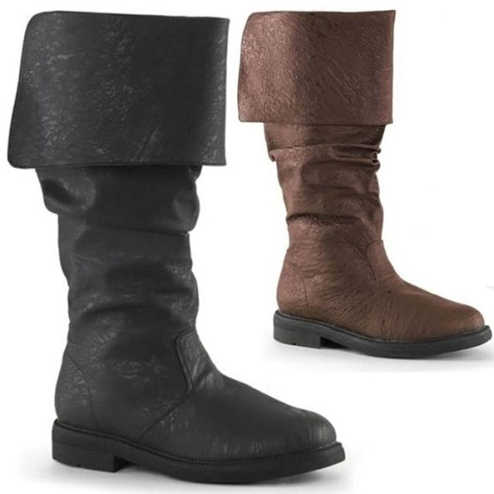 Medieval  Leather Boots Jack Sparrow Renaissance Half Haddock Shoes Footwear Larp Pirate Warrior Vintage Jackboot For Adult Men 3