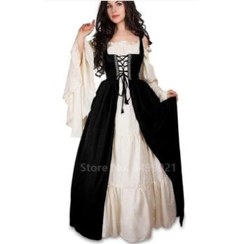 Halloween Women European Medieval Court Fancy Vampire Cosplay Costume Carnival Vintage Strapless Long Sleeve Queen Long Dress 2