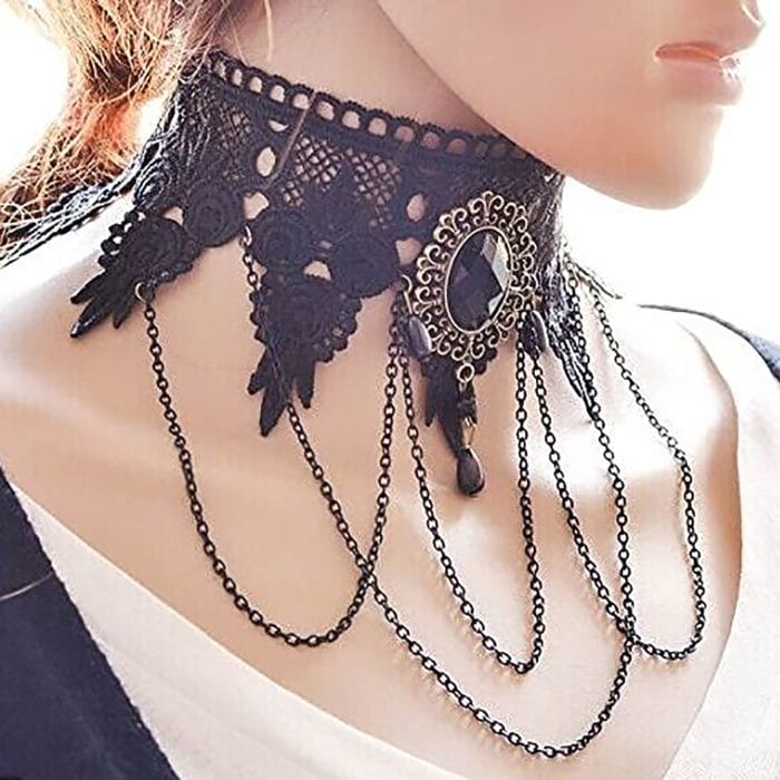 Halloween Sexy Gothic Chokers Crystal Black Lace Neck Collares Choker Necklace Vintage Victorian Steampunk Jewelry 5