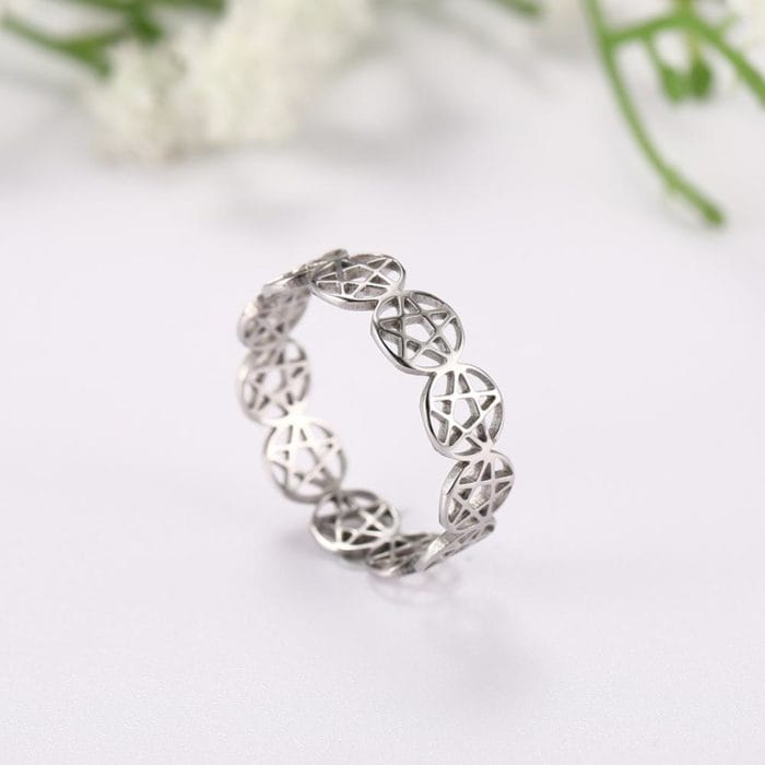 Teamer Stainless Steel Pentagram Star Couple Ring Casual Engagement Wedding Celtics Knot Finger Rings Jewelry Gift For Women Men 1
