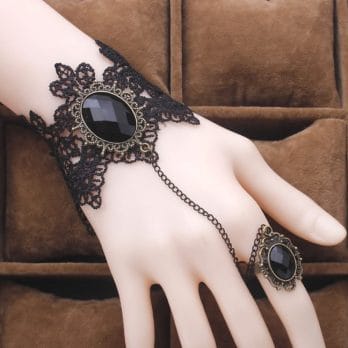 High Quality Black Lace Bracelet Finger Hand Chain Harness Women Bracelet Metal Crystal Charm Steampunk Lady Vintage Jewelry 1