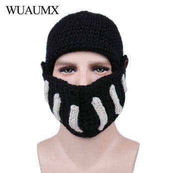 Wuaumx Novelty Roman Hat Winter Beanie Hats For Men Warm Mask Knight Helmet Knitted Cap Handmade Gladiator Mask Hat czapka zimow 6