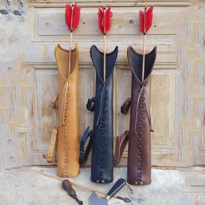 Cowhide Leather Vintage Arrow Quiver Bow Holder Archer Hunter Cosplay Larp Steampunk Recurve Bow Hunt Shoot Bag For Adult 1