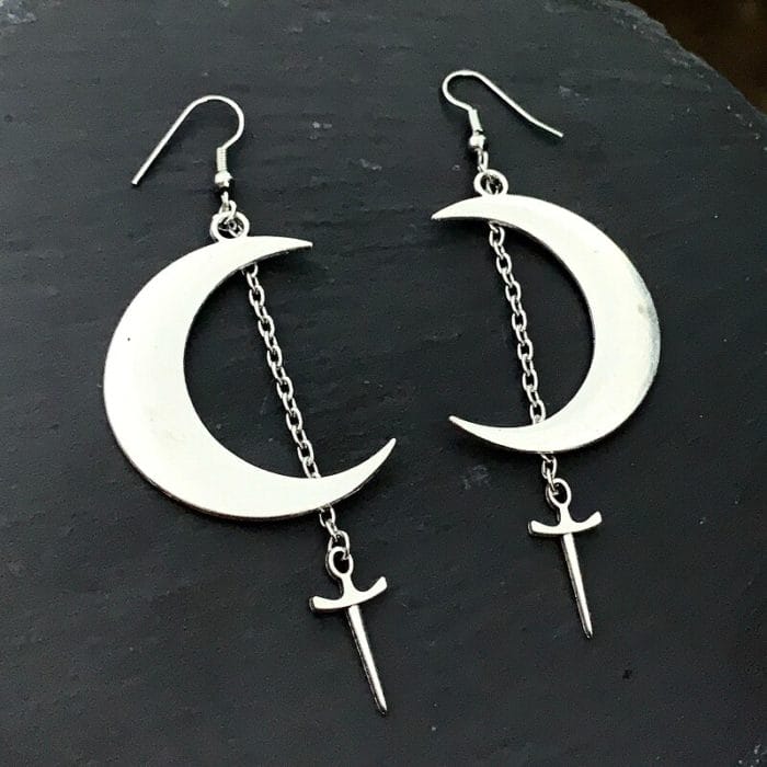 Crescent earrings mysterious gothic jewelry moon witch celtic pagan viken moon god moon phase witch goddess fashion woman gift 3