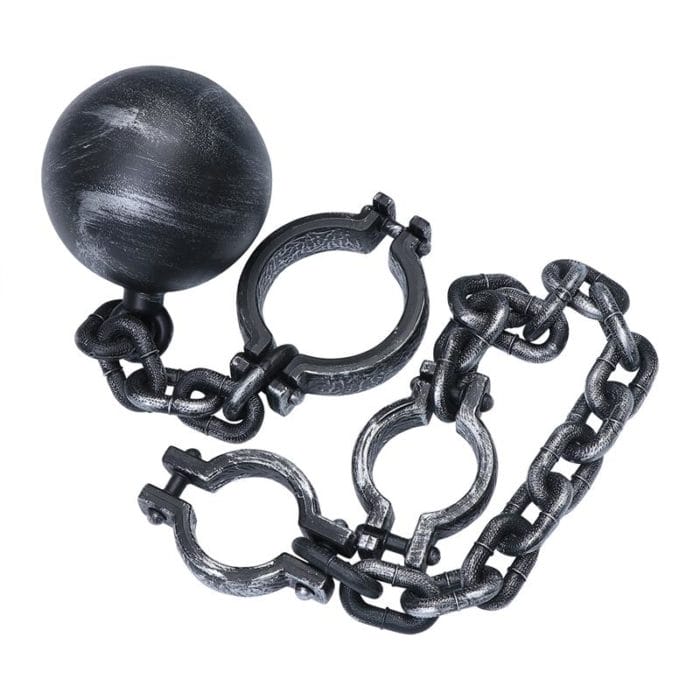 2pcs Handcuff Toy Halloween Plastic Handcuff Props Simulation Shackles Plastic Fetters Prisoner Foot Chain With Ball (Silver) 1