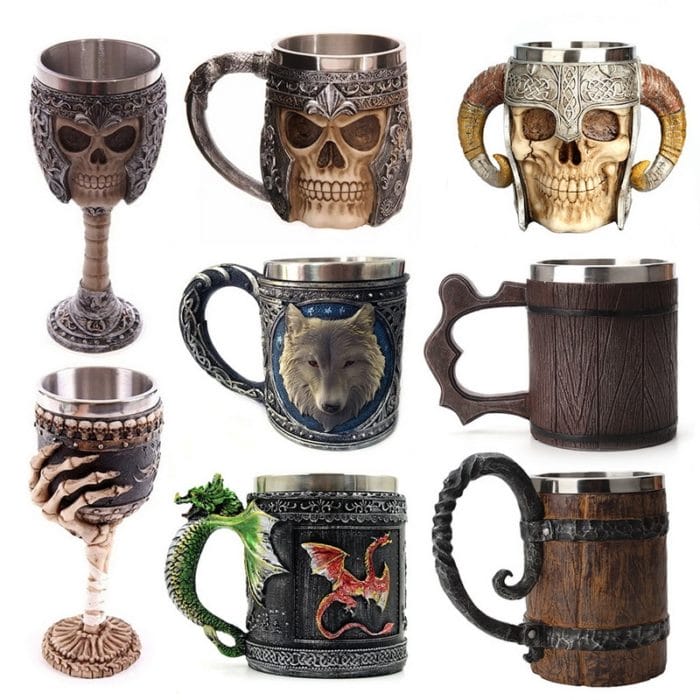 Hot Retro Horn Skull Resin Beer Mug Stainless Steel Skull Knight  Halloween Coffee Cup  Tea Mug Pub Bar Decoration 1