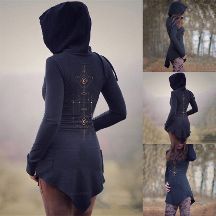 Halloween Costumes for Women Adult Medieval Cosplay Gothic Viking Vintage Renaissance Dress Hooded Long Sleeve Clothing 1