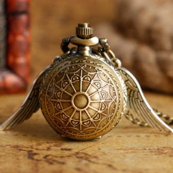 Retro Steampunk Smooth Snitch Ball Shaped Quartz Pocket Watch Fashion Sweater Angel Wings Necklace Chain Gifts for Men Women kid 2