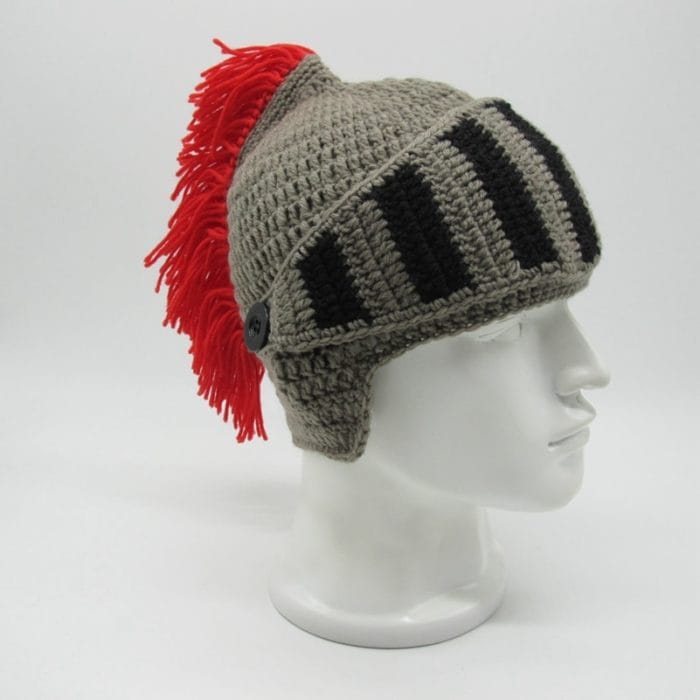 New Winter Handmade Funny Hats Cool Red Tassel Roman Knight Helmet Mask Beanies Cosplay Caps Men's Women's Gag Party Gifts 4