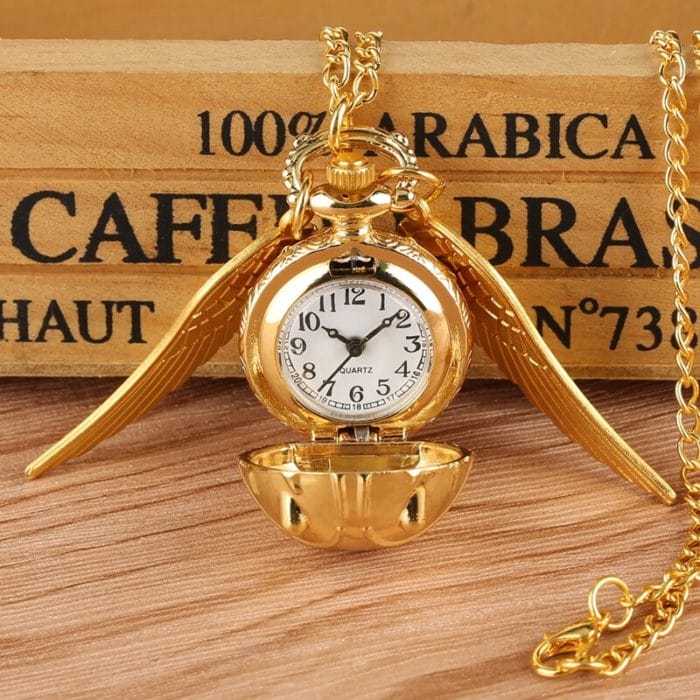 Retro Steampunk Smooth Snitch Ball Shaped Quartz Pocket Watch Fashion Sweater Angel Wings Necklace Chain Gifts for Men Women kid 4