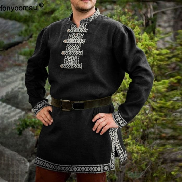Adult Men Cos Medieval Knight Warrior Costume Tunic Norman Chevalier Army Viking Pirate Reenactment LARP SCA Tops Shirt For Men 2