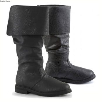 Medieval  Leather Boots Jack Sparrow Renaissance Half Haddock Shoes Footwear Larp Pirate Warrior Vintage Jackboot For Adult Men 2