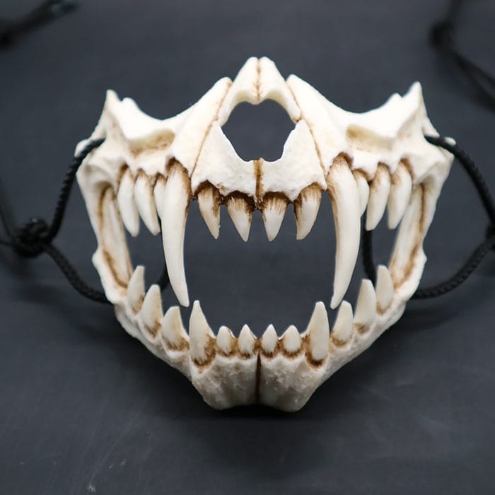 Party Mask Long Teeth Demon Samurai White Bone Mask Tengu Dragon Yaksa Tiger Resin Mask Cosplay Halloween Props Accessories 2