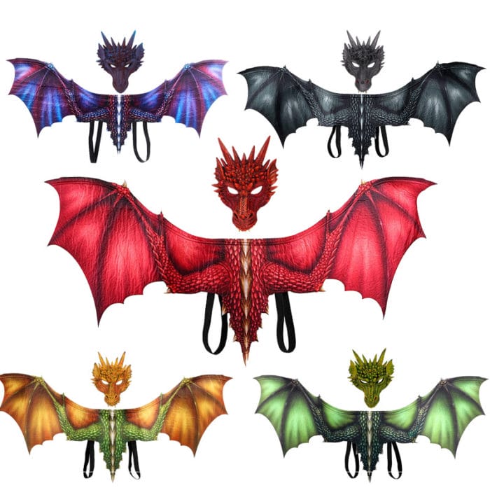 Adult Boy and Girl Kids Halloween Decoration Carnival Party Animal Costume Dragon Cosplay Masquerade Face Mask and Wings 1