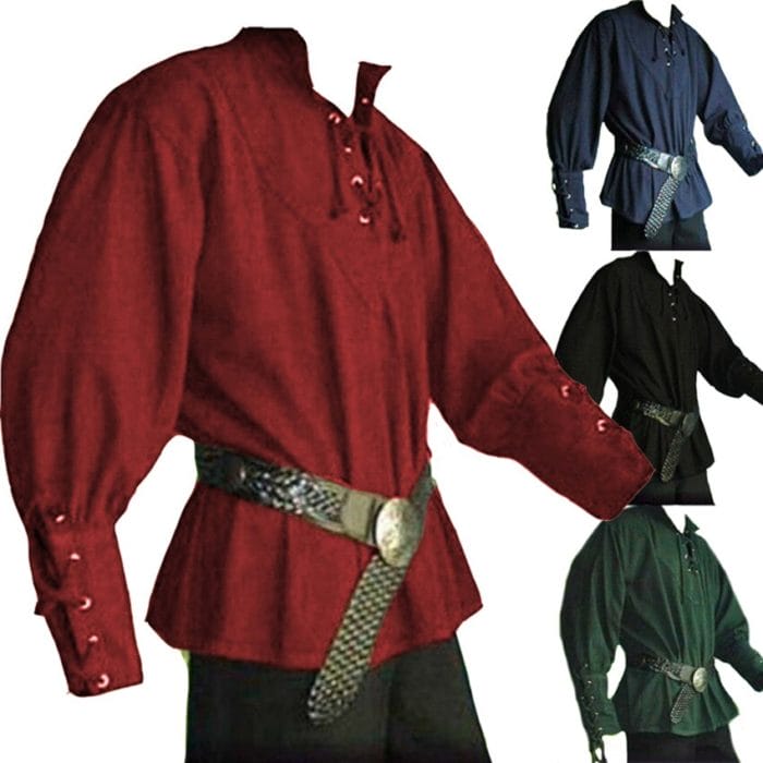 Adult Men Medieval Renaissance Grooms Pirate tunic top Larp Costume lace up Shirt Middle Age Viking Cosplay  warrior Top 5