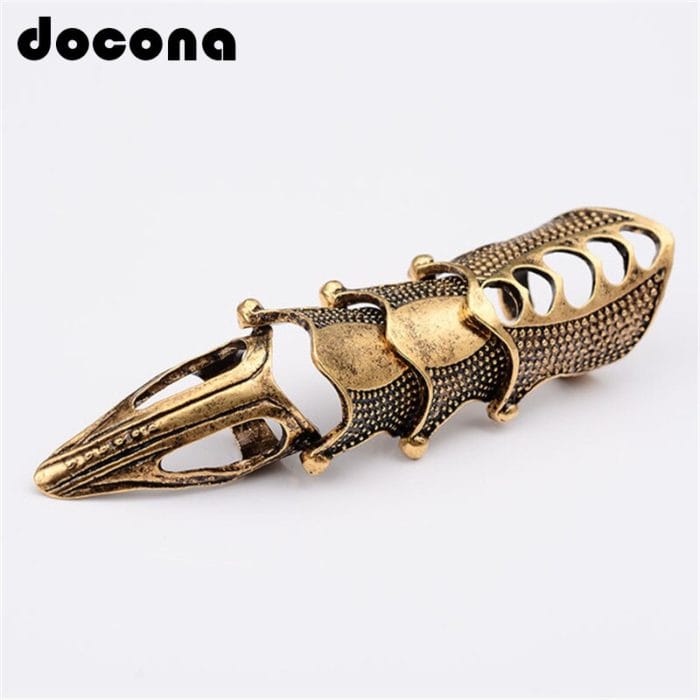 docona Punk knight Skull Armour Knuckle Midi Finger Rings for Women Gothic Gold Alloy Adjustable Ring Party Jewelry 2