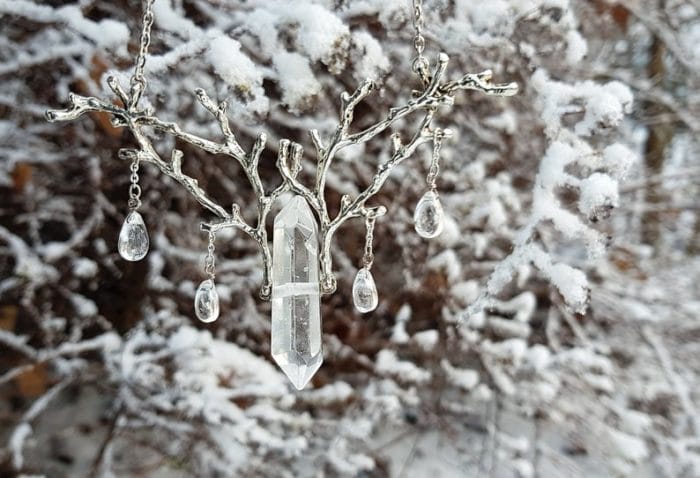 Quartz Crystal Necklace Silver Plated Branches Pendant, Elven Jewelry,Droplets Necklace, Witchy, Pagan, Gift for Her 3