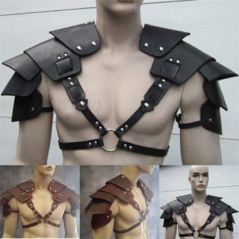 Men Medieval Costume Armors Cosplay Accessory Vintage Gothic Warrior Knight Shoulder PU Leather Harness Body Chest Harness Belt 1