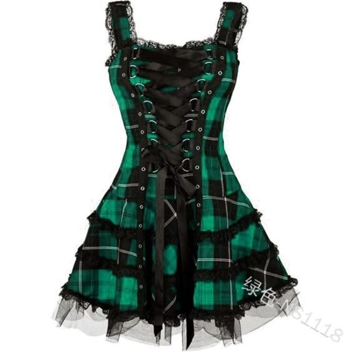 Plus size Women Dress  Vintage Gothic  Lace up Summer dress Dark Lolita costume steampunk Mini cosplay dress 5