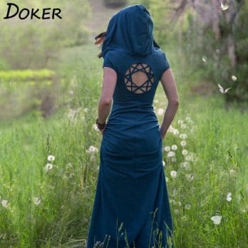 2020 Vintage Kaleidoscope Hollow Dress Forest Elven Gypsy Robe Dress Festival Clothing Women Boho Romantic Straight Maxi Dress 2