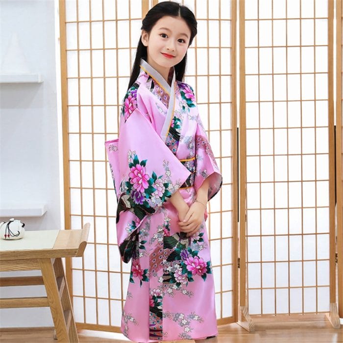 12 Colors Children Kimono Traditional Japanese Style Peacock Yukata Dress for Girl Kid Cosplay Japan Haori Costume Asian Clothes 6