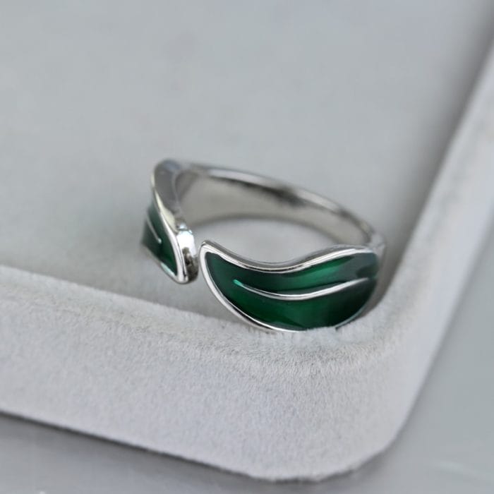 Punk Adjustabe Leaf Ring Cute Legolas Aragon Green Enamel Elven Leaf Rings For Women And Men Fashion Jewelry Accessories Anel 3
