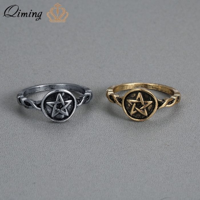 QIMING Celtic Infinity Viking Rings For Women Men Twisted Braided Shank Oxidized Pentagram Ring Band Bague Vintage Gift 1