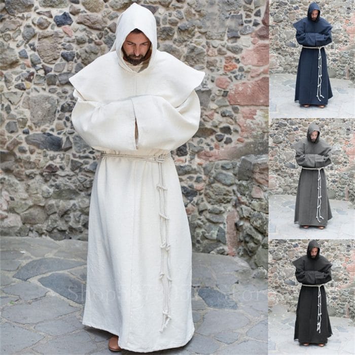 Medieval Cosplay Costumes For Man Halloween Vintage Renaissance Wizard Monk Priest Hooded Cloak Party Solid Cape Robes 1