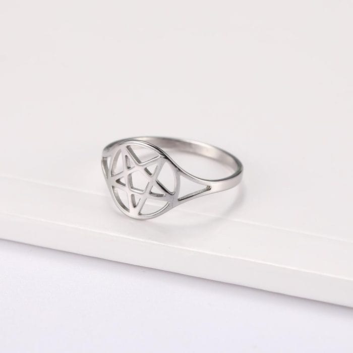 Teamer Stainless Steel Pentagram Star Couple Ring Casual Engagement Wedding Celtics Knot Finger Rings Jewelry Gift For Women Men 4