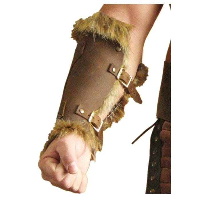 Adult Men Medieval Viking Larp Knight leather Fur Arm Bracer Armor Rivet Steampunk Archer Gauntlet Cosplay Costume Accessories 1
