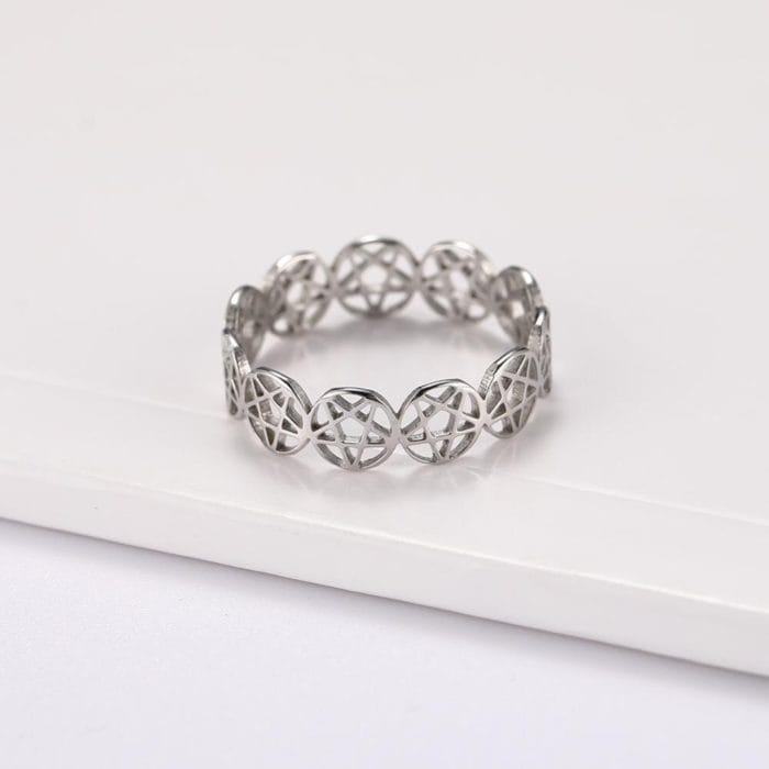 Teamer Stainless Steel Pentagram Star Couple Ring Casual Engagement Wedding Celtics Knot Finger Rings Jewelry Gift For Women Men 3