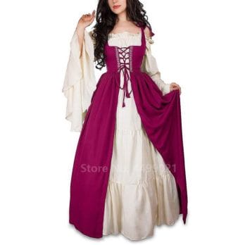 Halloween Women European Medieval Court Fancy Vampire Cosplay Costume Carnival Vintage Strapless Long Sleeve Queen Long Dress 5