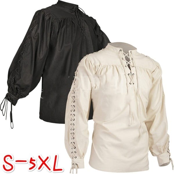 Adult Men Medieval Renaissance Grooms Pirate tunic top Larp Costume lace up Shirt Middle Age Viking Cosplay  warrior Top 3