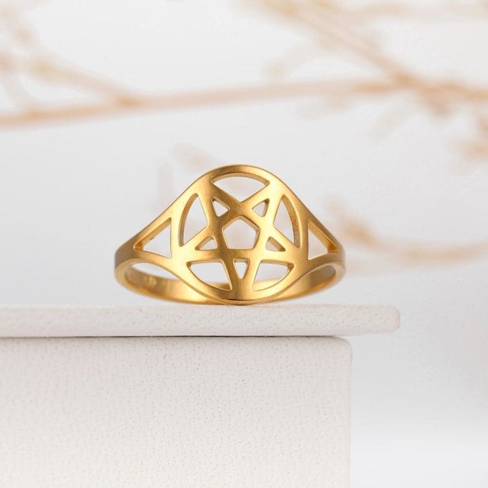 Teamer Stainless Steel Pentagram Star Couple Ring Casual Engagement Wedding Celtics Knot Finger Rings Jewelry Gift For Women Men 6