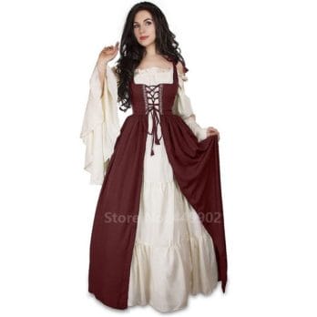 Halloween Women European Medieval Court Fancy Vampire Cosplay Costume Carnival Vintage Strapless Long Sleeve Queen Long Dress 3