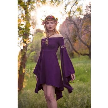 Halloween Vintage Gothic Slim Elf Mini Dress Cosplay Forest Elven Costume Adult Women Flare Sleeve Sexy Party Dress Large Size 2