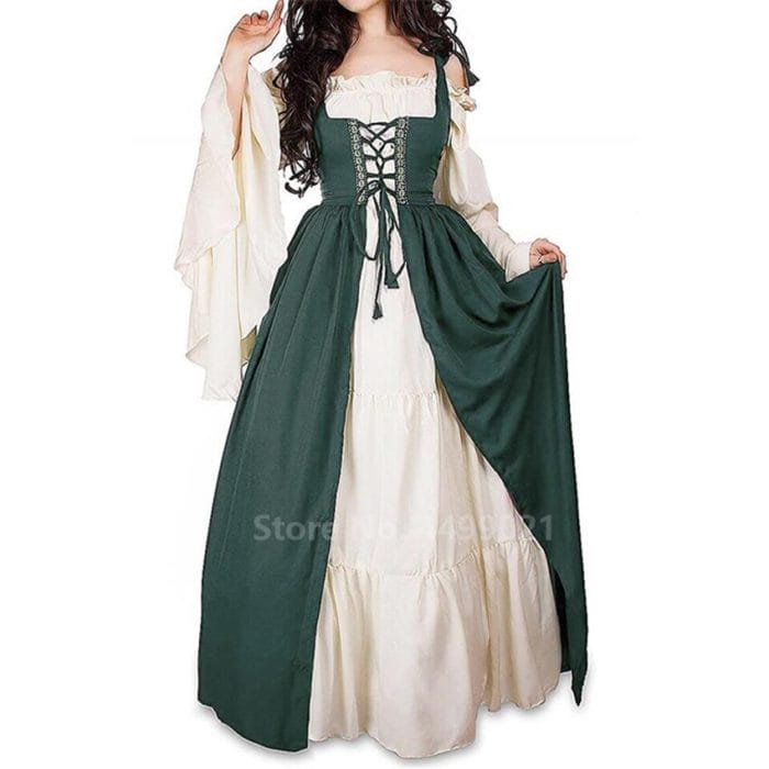 Halloween Women European Medieval Court Fancy Vampire Cosplay Costume Carnival Vintage Strapless Long Sleeve Queen Long Dress 4