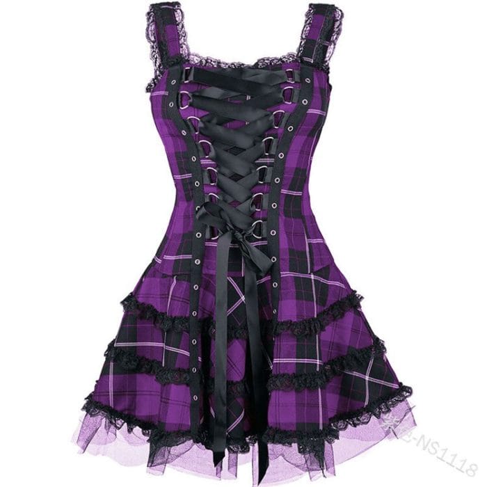 Plus size Women Dress  Vintage Gothic  Lace up Summer dress Dark Lolita costume steampunk Mini cosplay dress 6